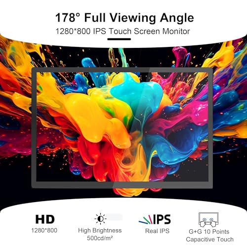 Image of 10.1 inch Touch Screen Portable Monitor for Raspberry Pi, IPS 1280x800 HD Display 60Hz, USB-C /HDMI, Secondary Screen with Case, Speakers, Plug & Play, Compatible with Raspberry Pi 5 /4B /3B+, Windows