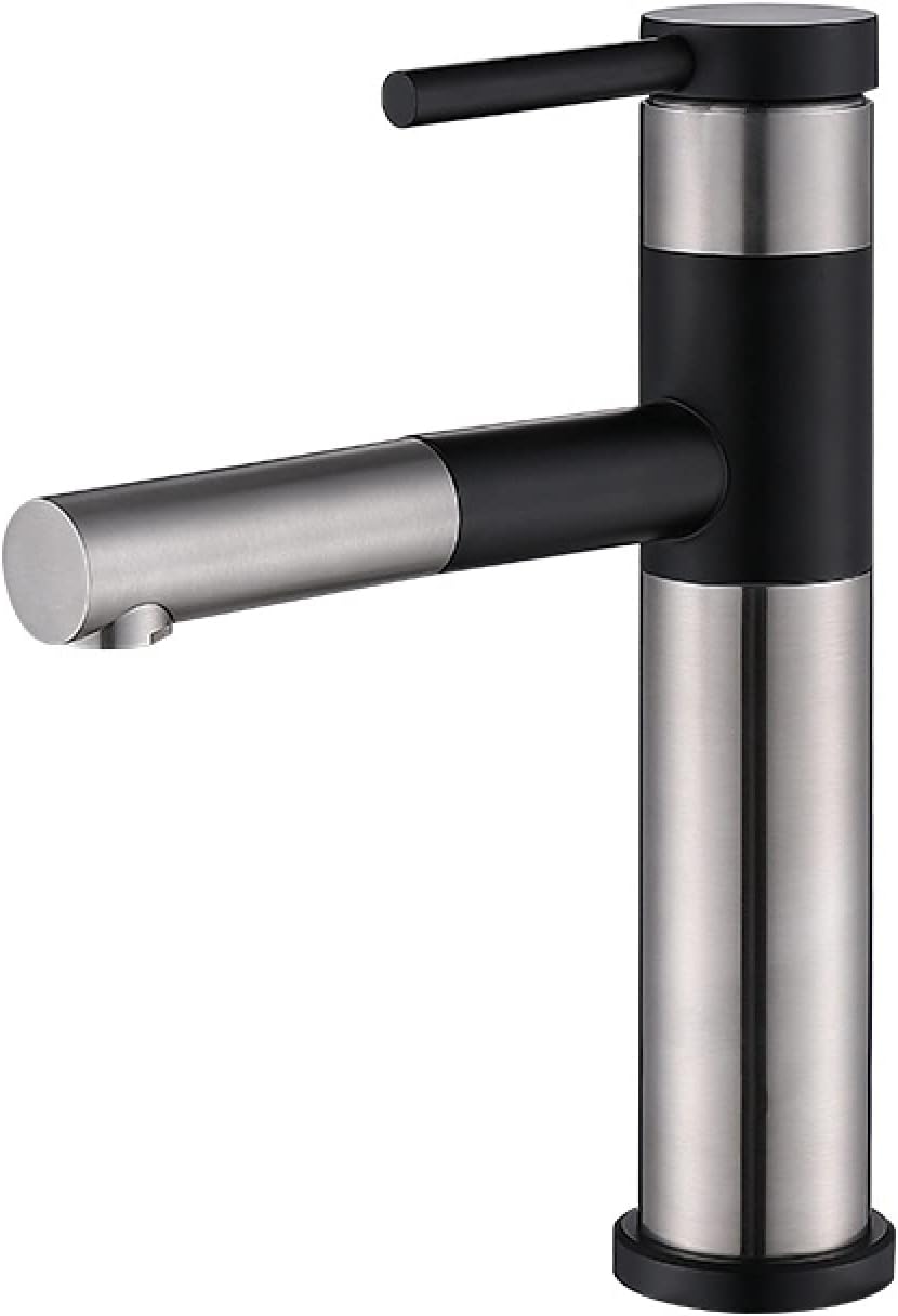 Bathroom Sink Faucet with Sprayer Rotatable Single Hole Hot and Cold Water Mixer Tap Stainless Steel Single Handle Multifunctional Retractable Faucet Bathroom Pull Down Sink Faucet,Half Black