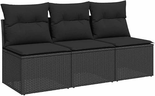 Canapé de Jardin avec Coussins 3 Places en polyrotin Noir vidaXL