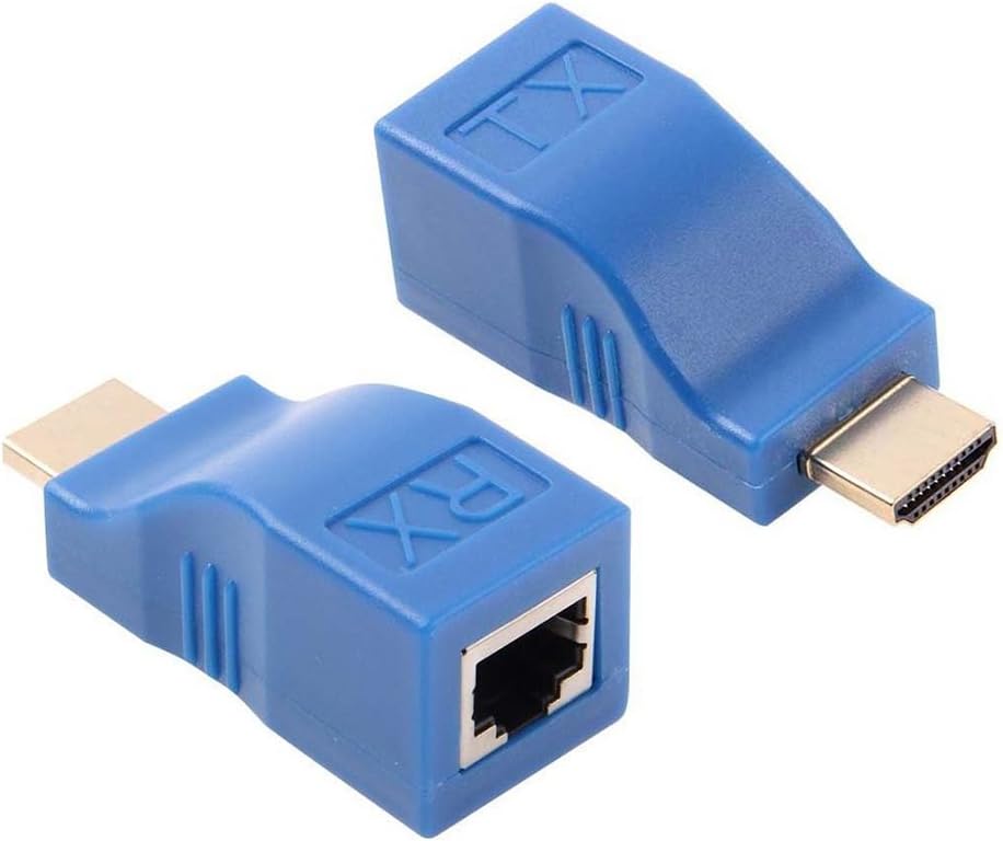 HDMI Extender, Up to 100ft HDMI Ethernet Network Extender Adapter Over RJ45 Cat5e Cat6 Cable (Transmitter + Receiver,1 Port RJ45) (2Pair)