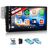 OiLiehu Single Din Car Stereo with Wireless CarPlay Android Auto, 7" Car Radio 1 Din with Touchscreen, MP5 Multimedia Player with Mirror Link, Bluetooth, FM, USB, TF-Slot, EQ, SWC, Backup Camera