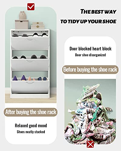 Hopubuy Narrow Shoe Cabinet For Entryway, White Shoe Storage Cabinet, Slim Flip Down Shoe Rack 3 Tier Shoe Organizer For Home And Apartment #TOP3