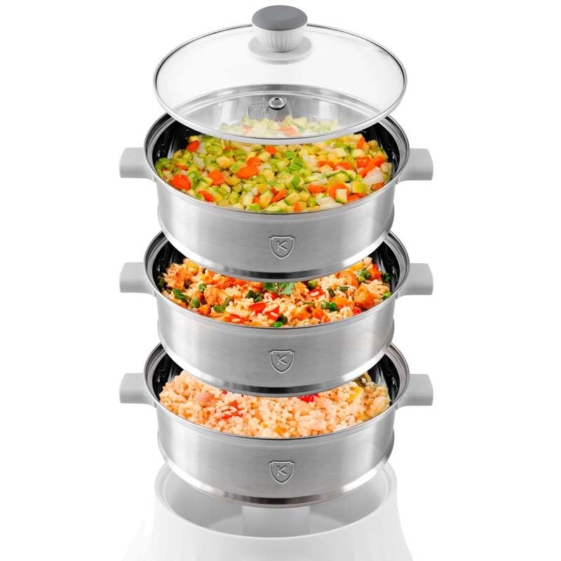 Kitchencook - Cuiseur Vapeur Et Couscoussier électrique - 9 Litres - 900w - Cuisson Programmable - Ecran Led - Maintien Au Chaud