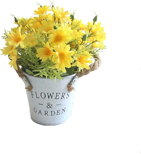 Flores artificiales de margaritas en maceta, planta bonsái, flores de seda con maceta, arreglos florales falsos para el hogar, oficina, restaurante,