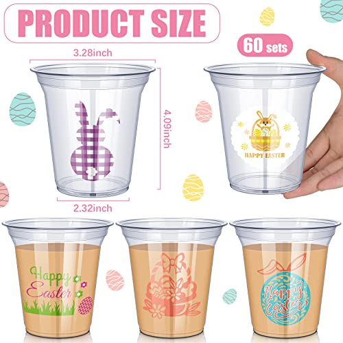 Willbond 60 Count Easter Plastic Cups 12Oz Happy Easter Egg Bunny Disposable Clear Drinking Cup Holiday Stadium Cups Easter Day Party Supplies For Tableware Coffee Beer Beverage Ice Cream Snack #TOP1