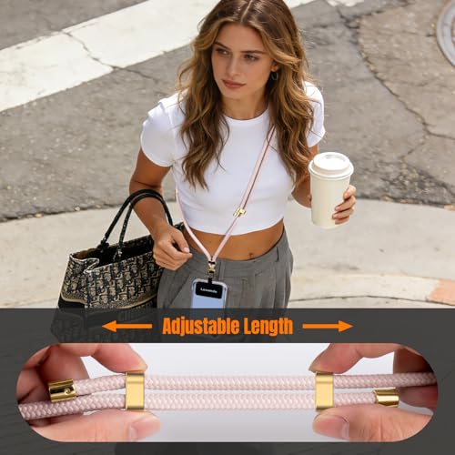 Image of 2 Pads Phone Lanyard Crossbody Adjustable Anti Theft Cell Phone Strap for Travel Essentials, Premium Metal Buckles, Universal Neck Wrist Lanyard 2pcs Phone Tether Tab (Black /Gold)