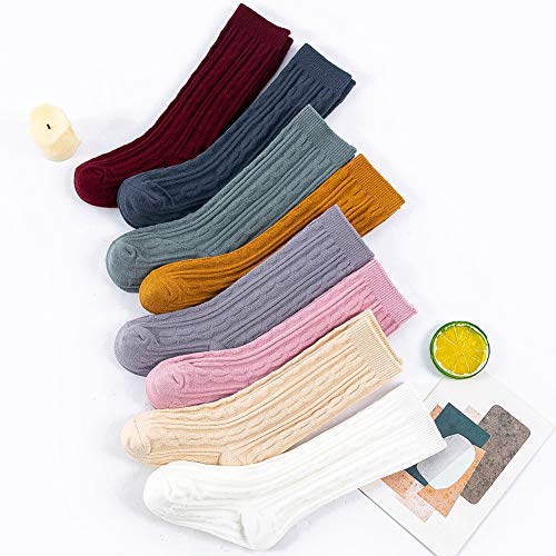 Zumou Toddler Knee High Socks 8 Pairs Baby Little Girls Cable Knit Cotton Stockings 0-5T (3-5T, Assorted 8-pack)4