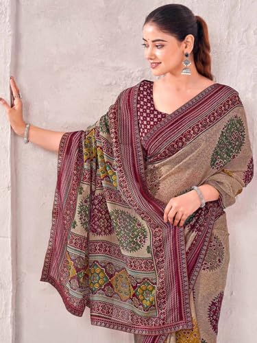 Image of SIRIL Women's Georgette Printed Saree with Unstitched Blouse Piece