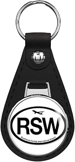 Oval RSW Airport Code - florida airlines fl pilot hub fla fly i Black Leather Keychain Silver Keyring
