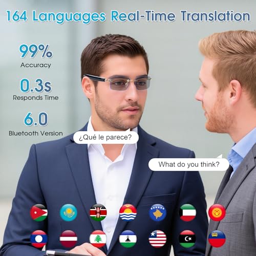 Image of AI Smart Glasses for Men & Women,Spring-hinged Bluetooth 6.0 Smart Glasses with 164 Languages (Real-Time Translation), Photochromic Lens,Free App,Rimless AI Translator Glasses for Work /Travel (Black