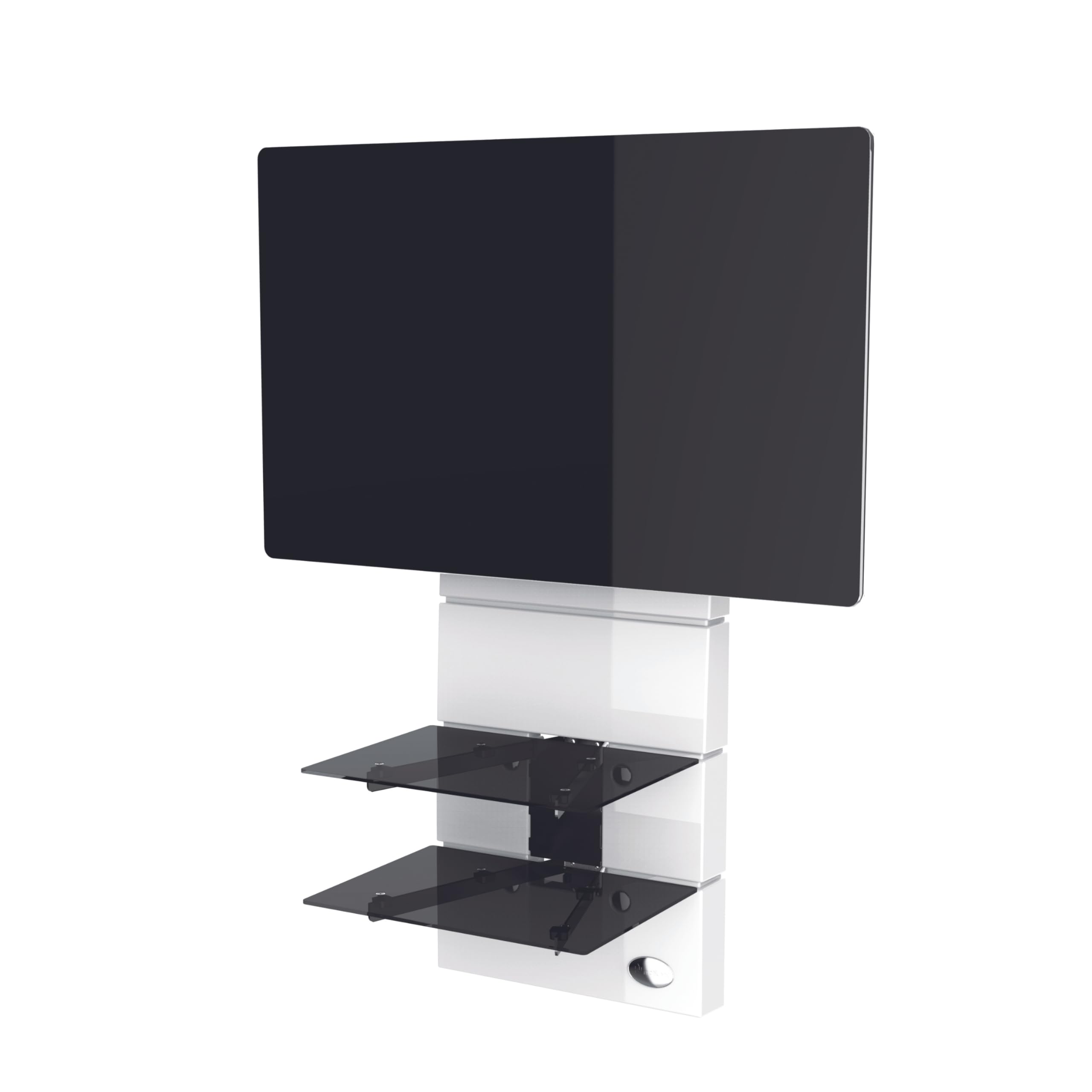 Meliconi Ghost Design 3000 Rotation Supporto Doppio Braccio Orientabile per TV da 32" a 70" con Mensole in Vetro Temperato, Bianco