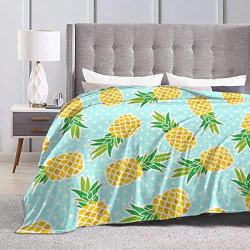 Perinsto Cute Pineapples Throw Blanket Ultra Soft Warm All Season Polka Dots Background Decorative Fleece Blankets For Bed Chair Car Sofa Couch Bedroom 50"X40" #TOP3