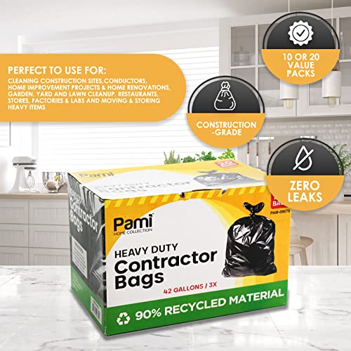 Pami Heavy-Duty Contractor Bags [Pack Of 20] - 42 Gallon Large Black Trash Bags For Construction Sites, Yard Waste & Commercial Use- Industrial Strength Tear-Resistant Cleanup Garbage Bags #TOP4