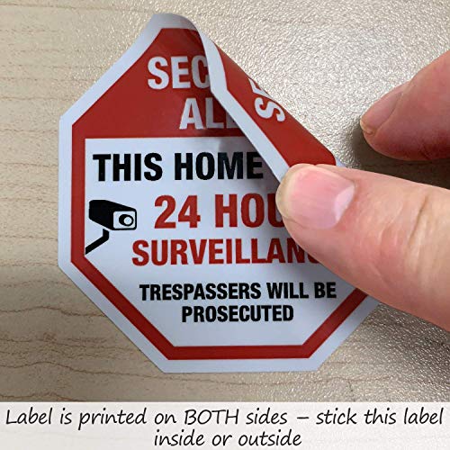 Smartsign "Security Alert - This Property Under 24 Hour Surveillance, Trespassers Will Be Prosecuted" Label Set | Double-Sided Polyester Window Decal [New] #TOP3