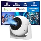 Mini Projector with WiFi and Bluetooth, 4K Support Auto Focus & Keystone Portable Projector with Built-in Apps, 5W Speaker, 180° Rotation Home Movie Projector Compatible with TV Stick/Phone/Laptop