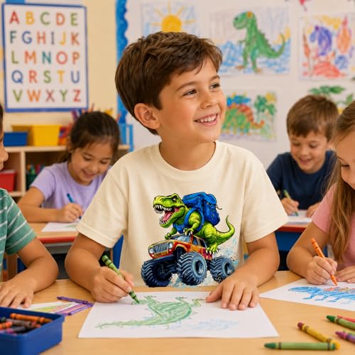 Image of Dinosaur Shirt for Kids Boys Girls Funny Toddler Dino Short Sleeve Graphic Cotton Tee Top 2-7T