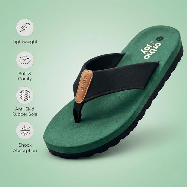 Image of ORTHO JOY Men's Orthopedic Flip Flop Sandals, Comfortable Cushioned Toe Post Slippers with Supportive Footbed.