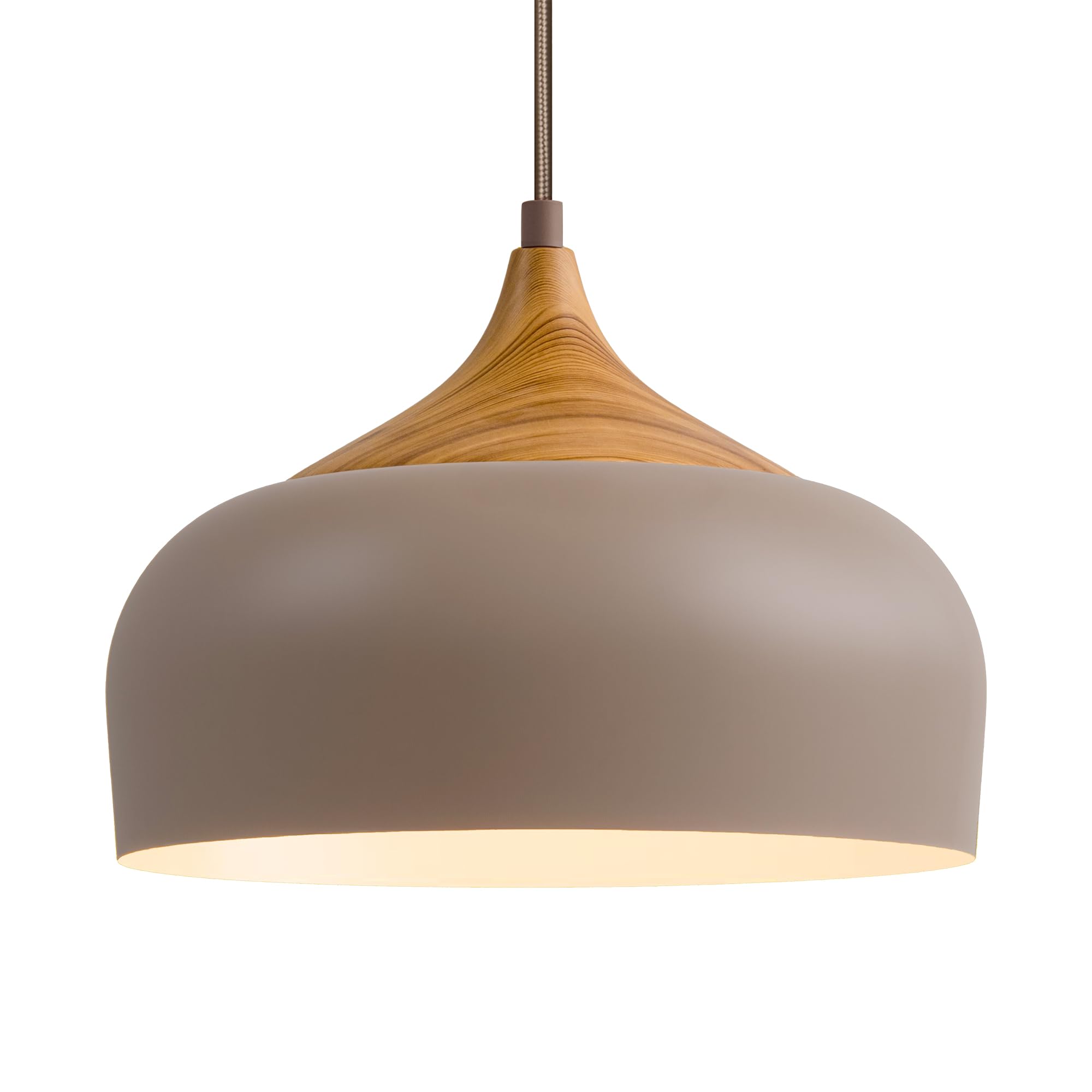 Photo 1 of ELYONA 12 Inch Japandi Pendant Light, Farmhouse Pendant Light Fixture with Faux Pine Wood Grain Metal Shade, Adjustable Hanging Light for Kitchen Island Dining Room Bedroom Sloped Ceiling, Dark Brown
