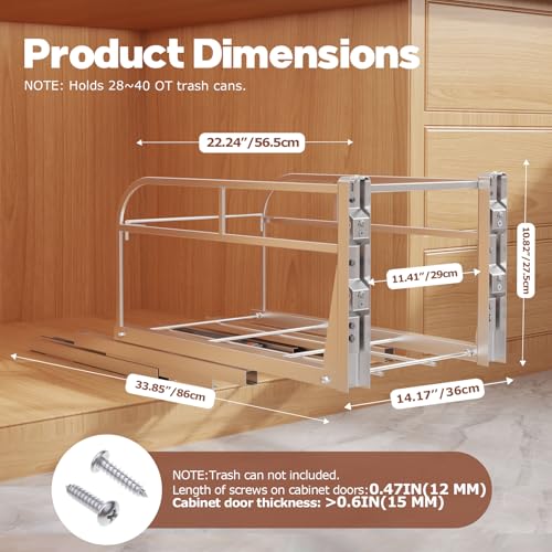 Image of 28-40 QT Pull Out Trash Can Under Cabinet with Soft-Close Slides,Heavy Duty Slide Out Under Sink Garbage Can Kit for Kitchen,Garbage Can Not Included,Requires Minimum Cabinets Opening 17 inchW X 25 inchD