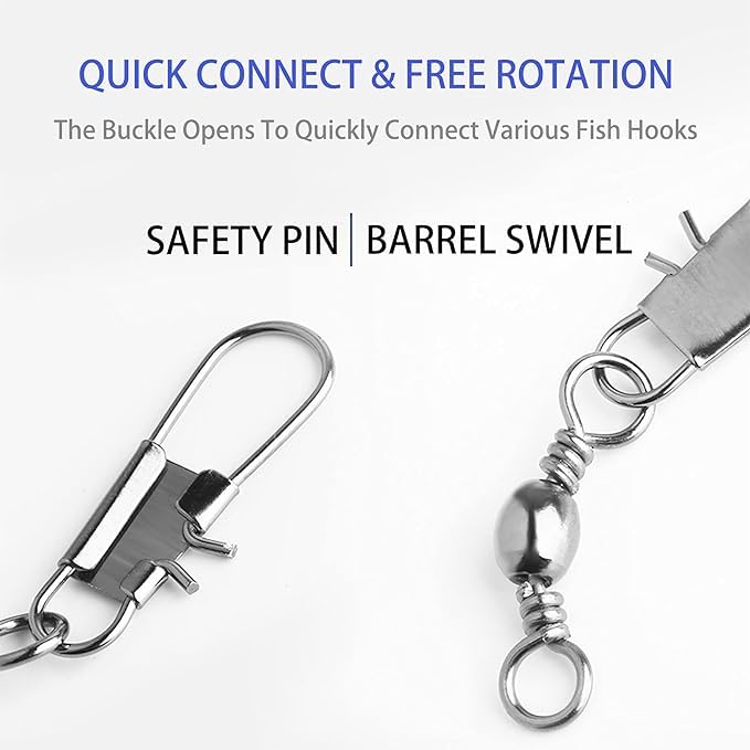 Vinfutin Fishing Barrel Swivels Snaps Connector for Quick Connect Fishing Lures,50pcs/100pcs Stainless Steel Black Nickel Copper Swivel Snaps Saltwater Freshwater (#10-16lb-50pcs)