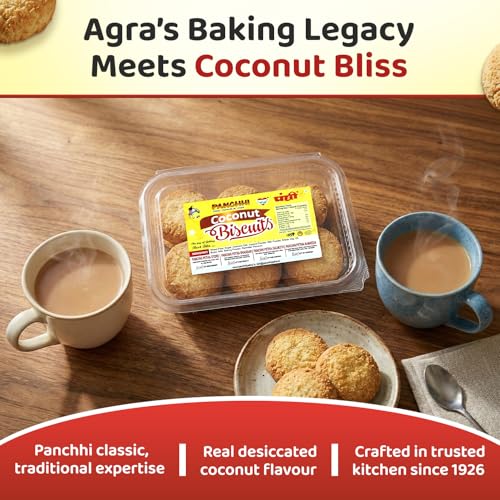 Image of Panchhi Coconut Biscuits 345 Gram | Crunchy and Sweet Coconut Cookies Made with Wheat Flour, Butter | Perfect Tea Time Snack (6 Month Shelf Life)