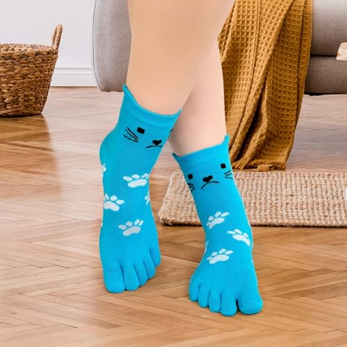 Image of ZAKASA Womens Toe Socks Funny Cat Dog Print Cotton Five Finger Socks Novelty Athletic Running Crew Ankle Socks Size 6-9