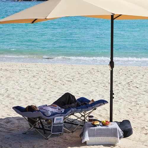 Yaheetech Cama Plegable Camping Tumbona Portátil Acolchada con Colchón de 150 kg Cama de Campamento con Almohadilla con Bolsa de Transporte Gris y Azul - imagen 4