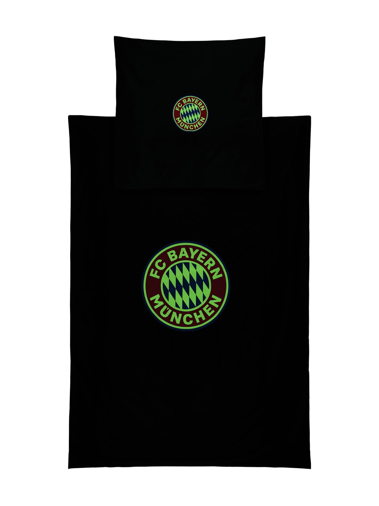 FC Bayern München Bettwäsche I Glow in the Dark Arena (Schwarz) I Leuchtende Baumwoll-Bettwäsche mit Kissenbezug 80 x 80 cm I Offiziell lizenziert