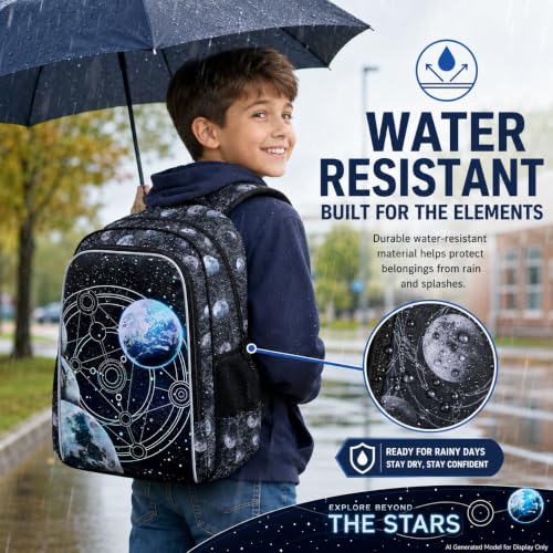Image of gxtvo 3PCS Boys Planet Bookbag, 17 inch Kids Bookbag with Lunch Box, Water Resistant Middle Elementary Preschool School Bag