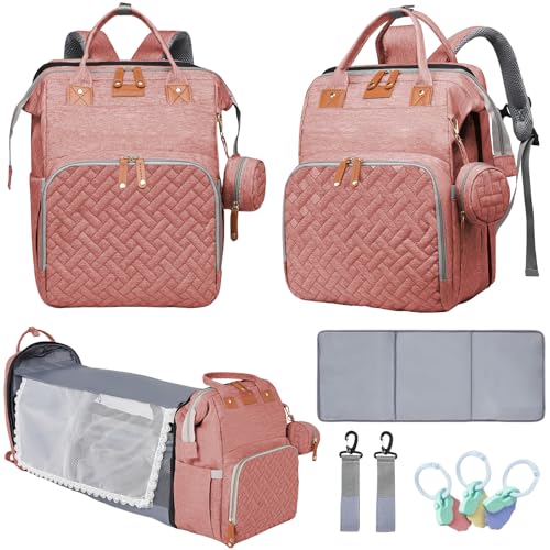 Image of LHDYMXYN Baby Diaper Bags with Changing Station, Multifunctional Diaper Bag Backpack for Moms Dads with USB Charging Port, Waterproof Travel Diaper, Baby Shower Gifts for Baby Boy & Girls (Pink)