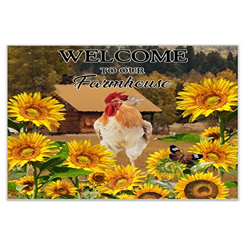 Panneau en bois Welcome to Our Farmhouse pour décorer votre salon rustique