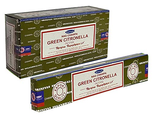 3 X Green Citronella Satya Incense Sticks with JRose Incense Holder, 15g Box