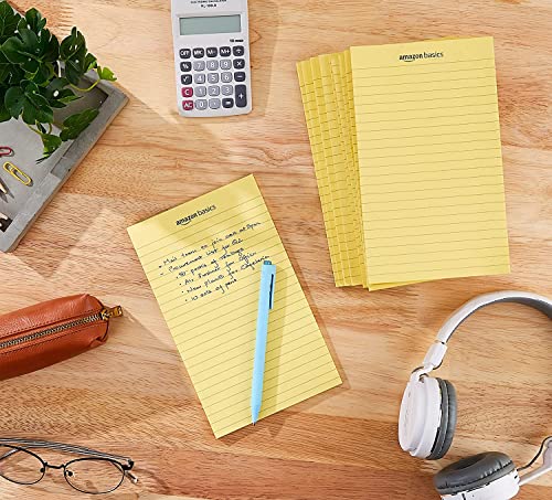 Image of AmazonBasics Wide Ruled 5x 8 - Inch 50-Sheet Lined Writing Note Pad Green | White | Blue | Yellow Pack of 12