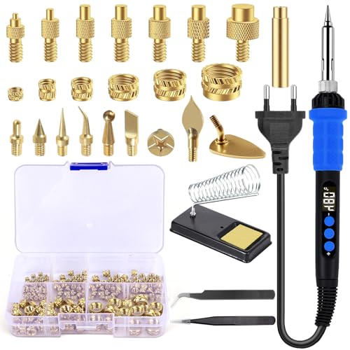 151 Piezas Kit de Pirograbado, Juego Soldador Estaño con Soldador LED de 90W con Temperatura Ajustable 130 Insertos Roscados M2/M3/M4/M5/M6/M8 9 Cabezales de Pirograbado y 8 Puntas de Soldadura