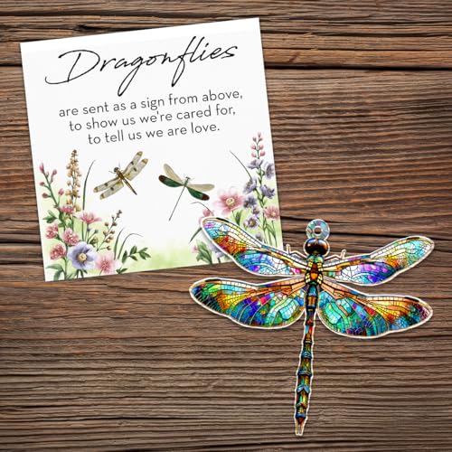 OASSIE Dragonfly Gifts for Women - Acrylic Ornaments for Tree with Card - Dragonfly Decor for Home Garden Decorations, Dragon Fly Gift for Women, Birthday Gifts for Mom Grandma Friends