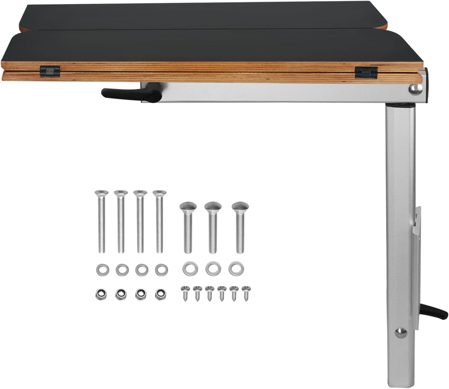 Caravan Folding Table Kit 595x580mm, Swivel Arm Leg System, Space Saving Black Folding Plywood Top for Motorhome, Camper Van Conversion, RV, Boat Interior (Silver Table Leg)