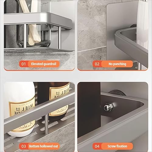 Image of Boniry 1 Pcs Bathroom Accessories Aluminium Heavy Duty Self Adhesive Bathroom Shelf for Wall, Multipurpose Wall Mounted Organiser, Washroom Organizer (Silver)