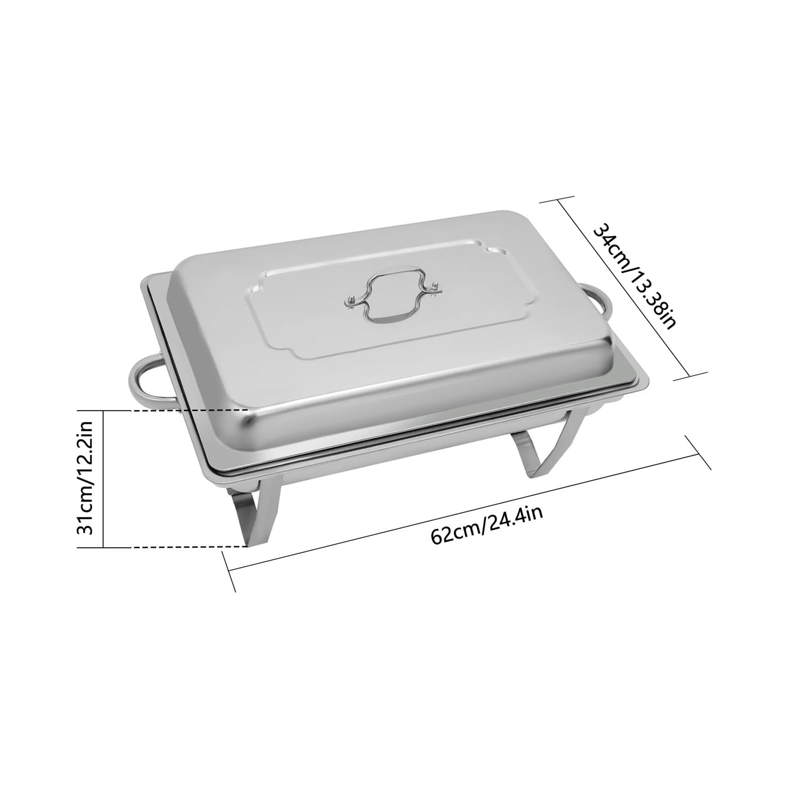 Juego De Buffet Chafing Dish Acero Inoxidable 9L, Calentador Alimentos Rectangular con Tapa For Catering Fiesta Bodas, Plata Calor Duradero