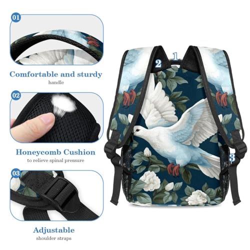 Ensemble cartable blanc motif colombes avec trousse crayons