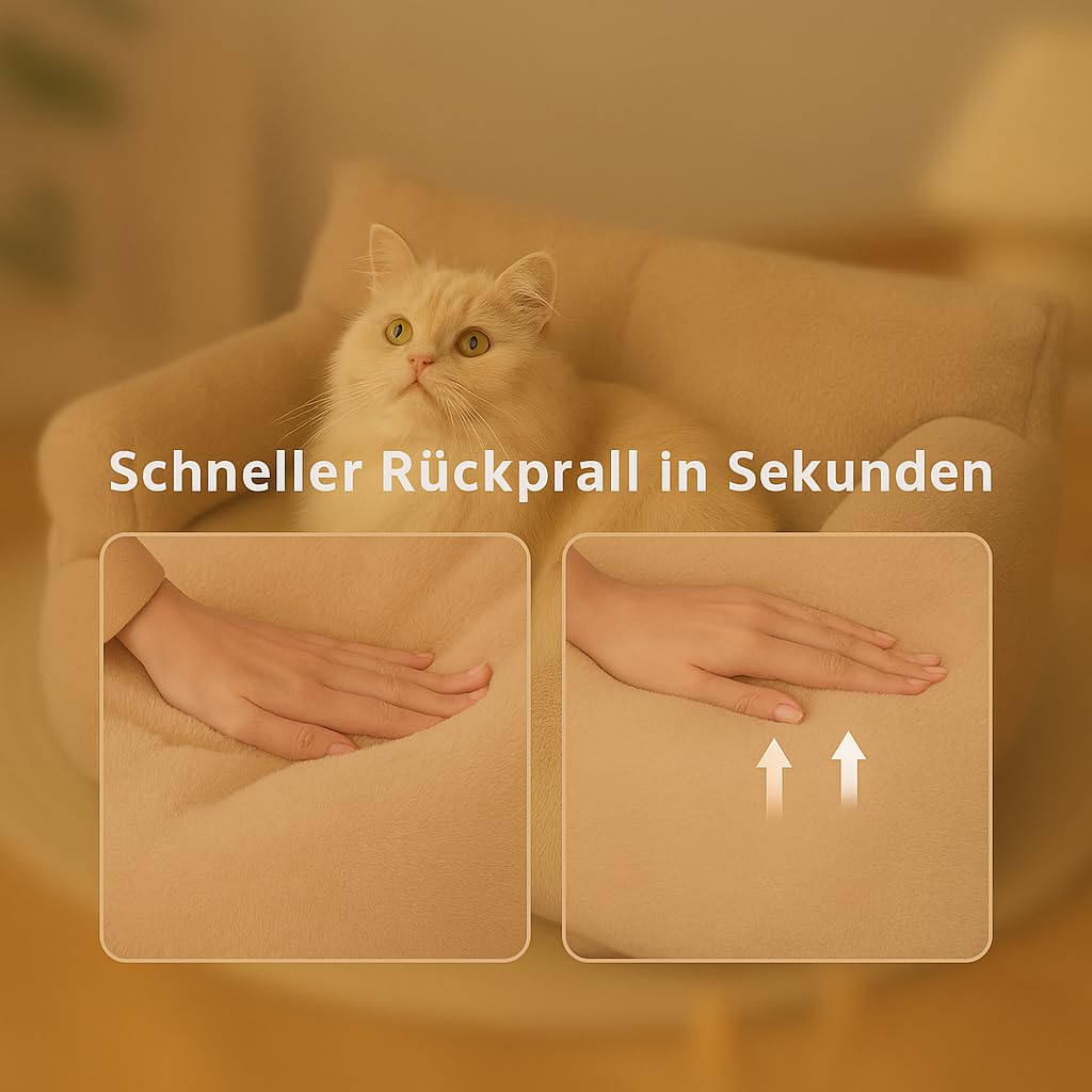 Katzenbett kleines Hundesofa Flauschig und waschbar Katzensofa Hundebett für Katzen, weich Katzenbett katzencouch mit Rutschfester Unterseite (Camel, XL)