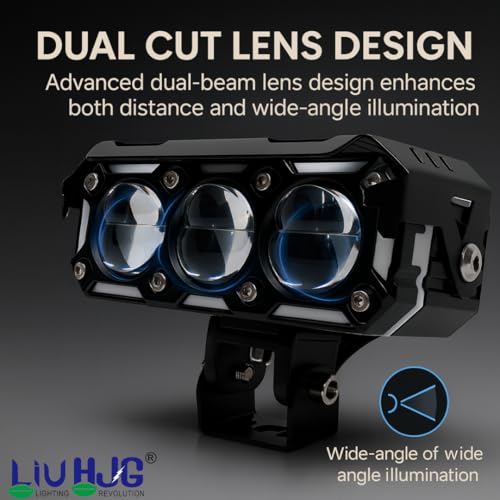 Image of LIU HJG Dual Cut Lens 3 Lens LED Fog Light With Wiring Kit Waterproof & Dustproof 240W 12V DC Power Yellow, White, Red Devil Eye Light, Yellow DRL Universal fit for All Bikes & Cars (Pack of 2)