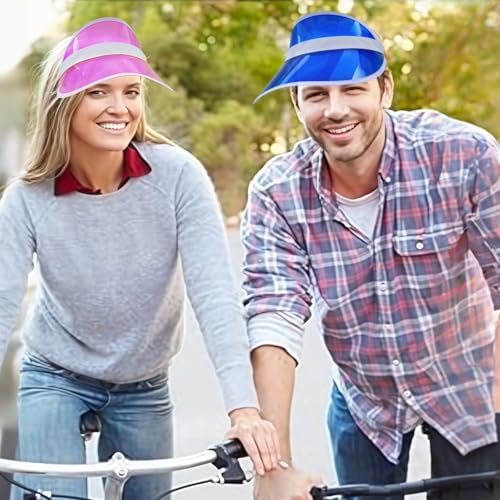 Image of 12 Pack Unisex Sun Visors Plastic Transparent Candy Color Poker Hat for Sports Outdoor Summer Beach Activities