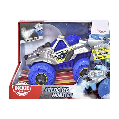 Dickie Toys Arctic Ice Monster Auto (25 cm) - Monstertruck für Kinder ab 3 Jahren mit Dampf-Funktion, Licht & Sound, Gummireifen, Freilauf, Monster Truck Spielzeugauto inkl. Batterien - 203754002