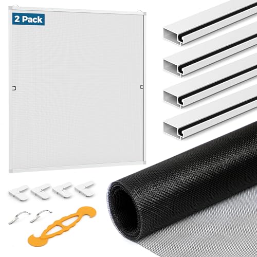 Augblinds 2 Sets Window Screen Frame Kit, 5/16 in x 3/5 in x 46 Inch, Makes Two Complete Screen 46" x 46" or Smaller, Includes Premium Screen Mesh, 8 Heavy Duty Corners & Durable Spline, White