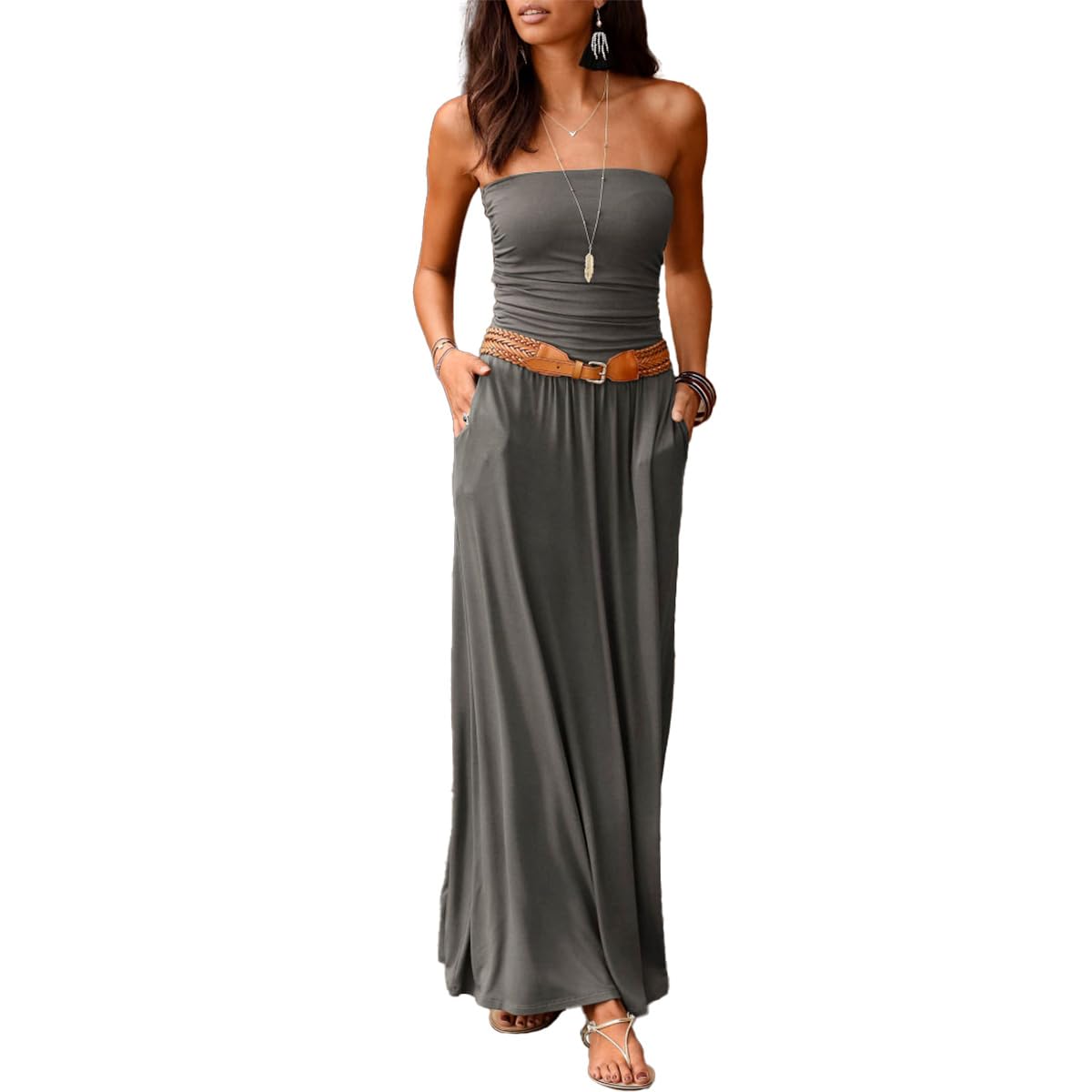 LASCANAWomen's Bandeau Maxi Dress