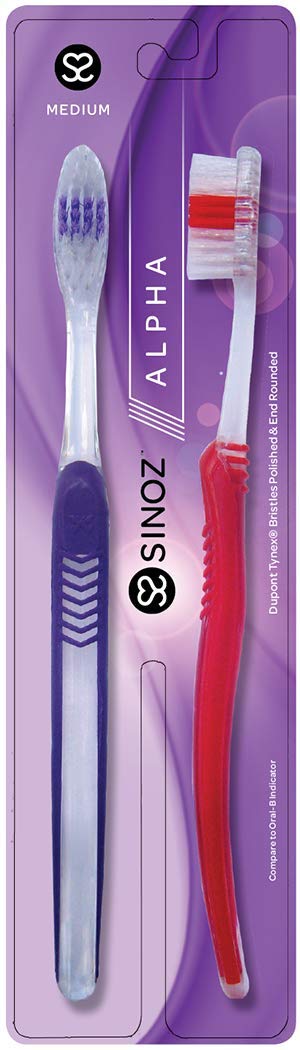 SINOZ Alpha Medium Toothbrush 2 Count Pack of 18