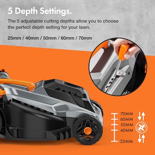 VonHaus Lawnmower 1800W – Electric Corded Lawn Mower for all Types of Grass – 52L Collection Bag, 430mm Working Width, 12m Cable, Foldable Height Adjustable Handlebar, 5 Depth Settings, Carry Handle 4 VonHaus Lawnmower 1800W – Electric Corded Lawn Mower for all Types of Grass – 52L Collection Bag, 430mm Working Width, 12m Cable, Foldable Height Adjustable Handlebar, 5 Depth Settings, Carry Handle - Image 4