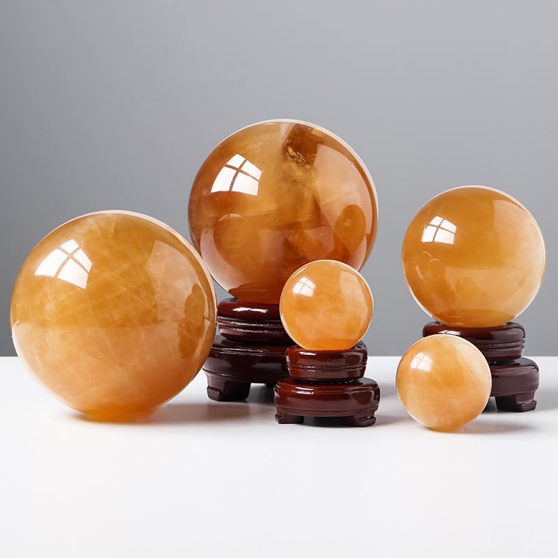 SHANGMAOYO Citrine Crystal Ball Decorative Sphere with Delicate Ba