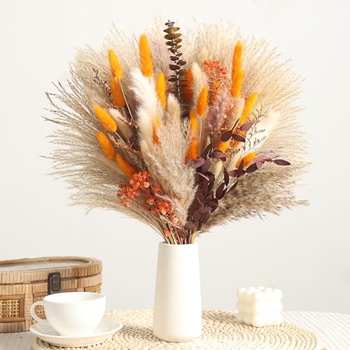YN HI FLOWER Orange Natural Dried Pampas Grass Bouquet, 17
