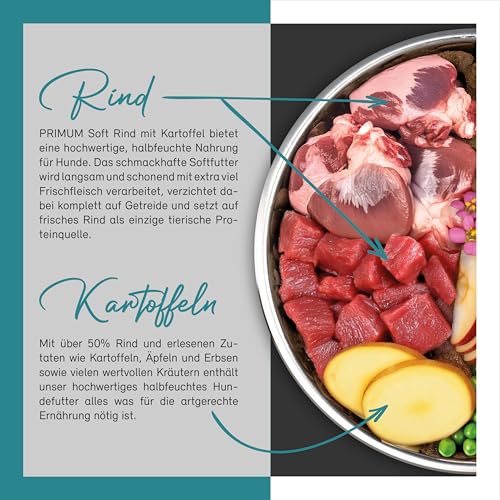 Primum - Soft Rind mit Kartoffel - 5 kg - Halbfeuchtes Hundefutter - Getreidefreies Trockenfutter - Hoher Fleischanteil - Optimal verdaulich